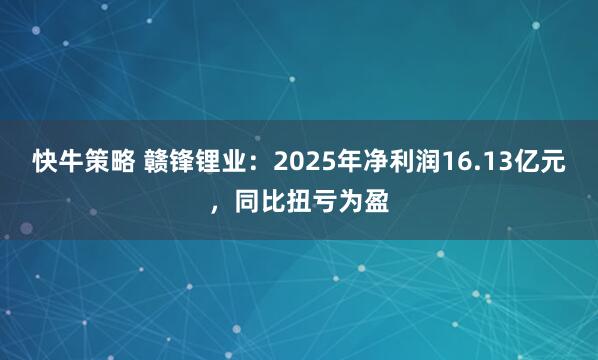 快牛策略 赣锋锂业：2025年净利润16.13亿元，同比扭亏为盈