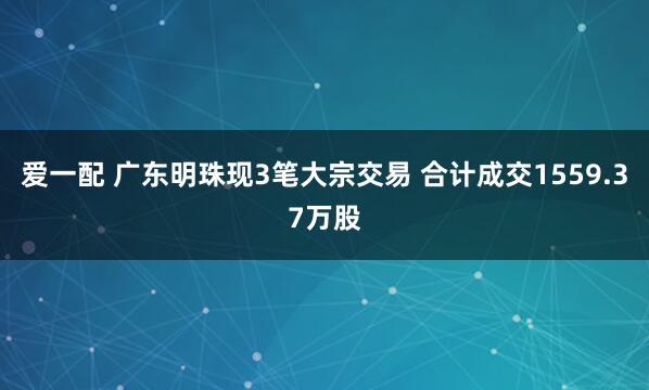 爱一配 广东明珠现3笔大宗交易 合计成交1559.37万股
