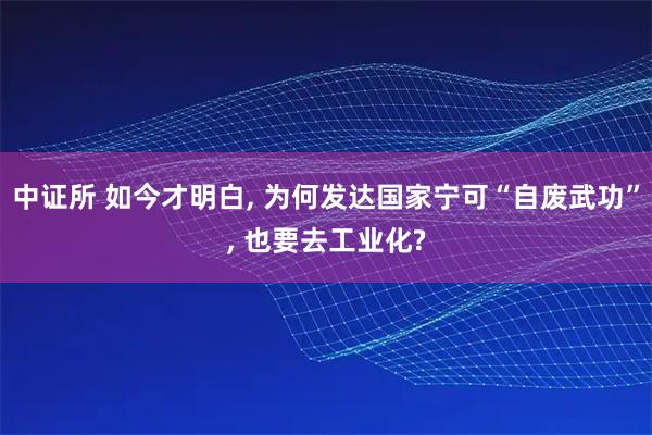 中证所 如今才明白, 为何发达国家宁可“自废武功”, 也要去工业化?